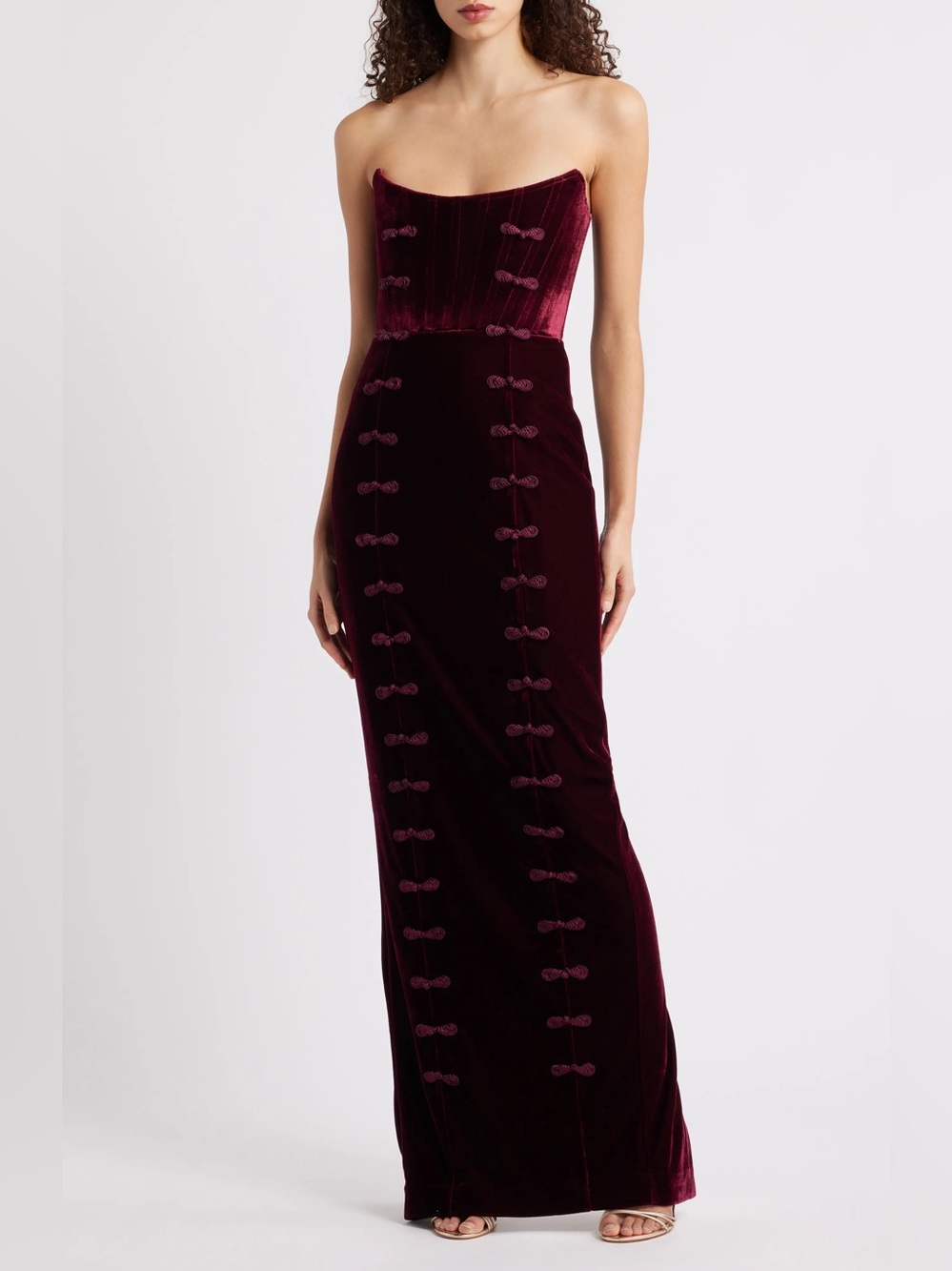 Sau Lee Vesper Strapless Velvet Gown in Wine / Burgundy 12
